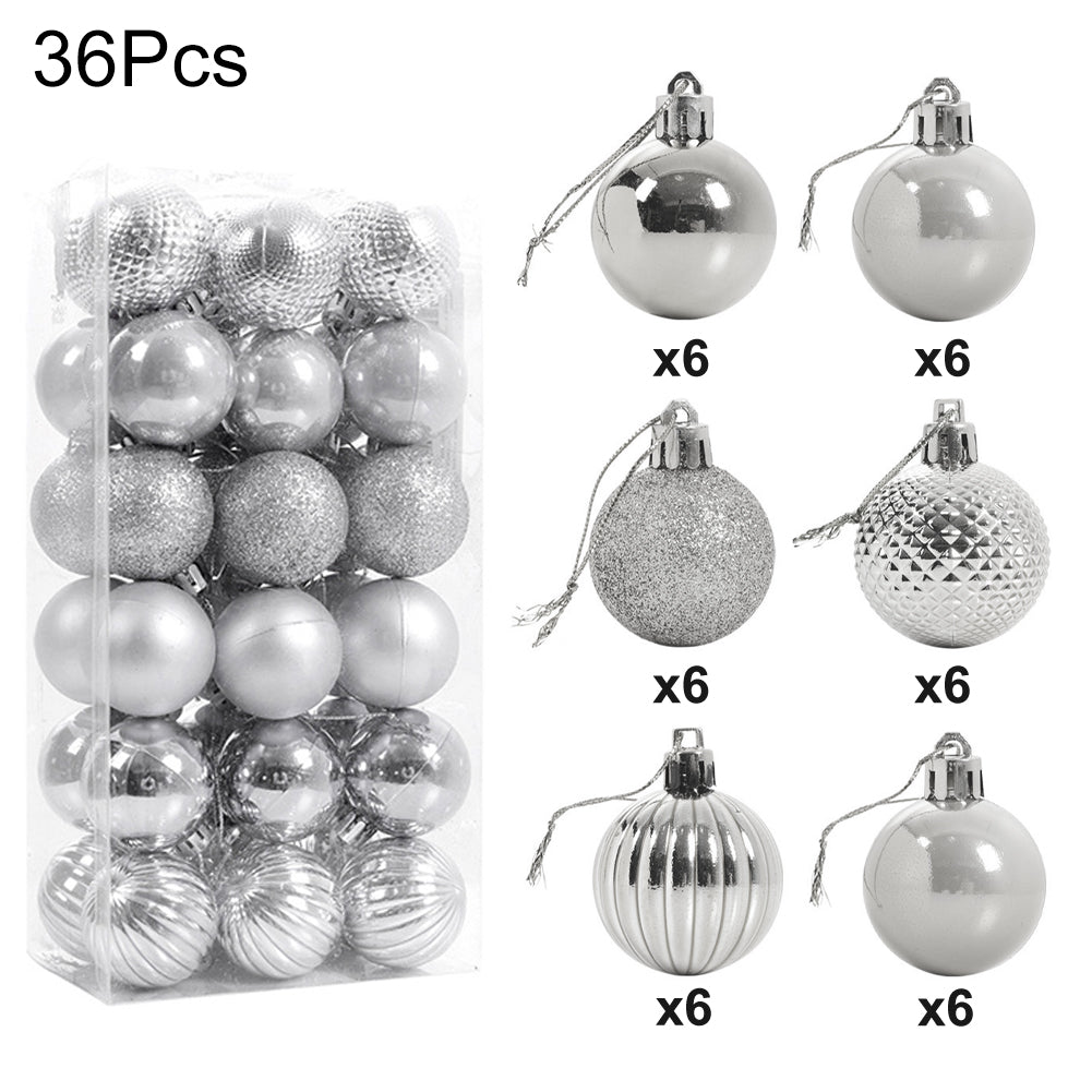 36 Pieces Xmas Ball Ornament Christmas Tree Deluxe Bauble Set | Silver