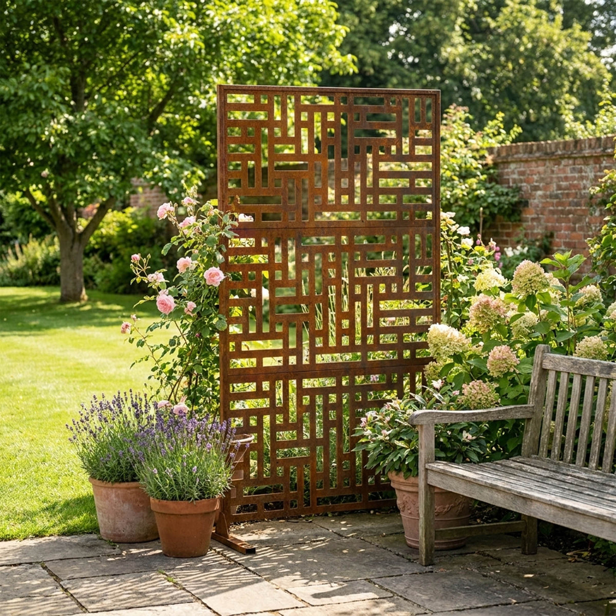 Metal Outdoor Privacy Screen 90cm X 180cm - Maze | 180cm x 90cm | Rust
