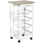 Kitchen Island Trolley W/ 4 Baskets 2 Side Racks Drawer | Antique White