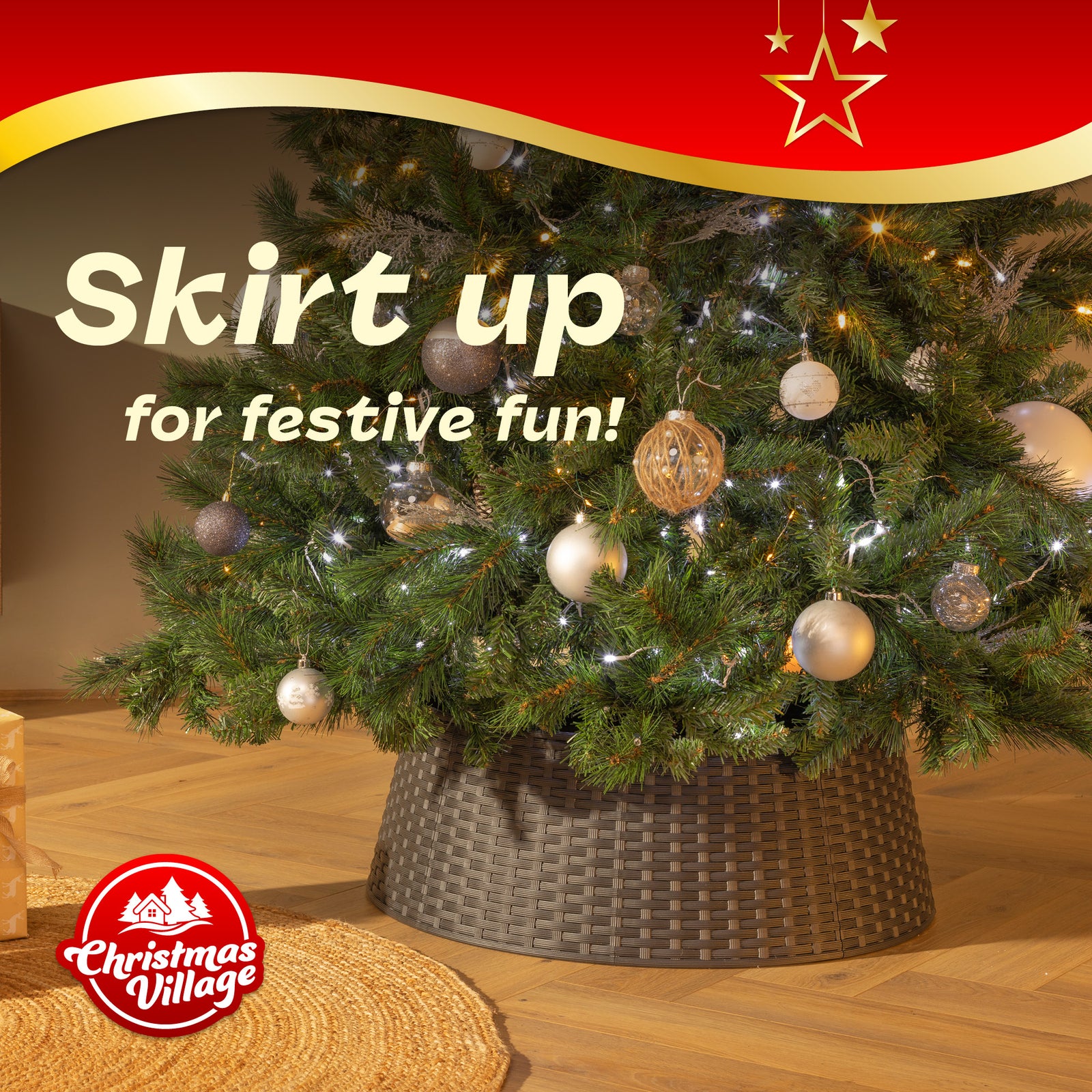 Faux Rattan Tree Skirt Black Snap Together 65cm Diameter