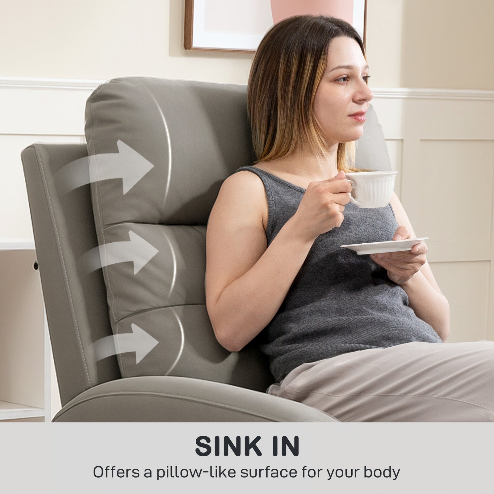 Recliner Armchair, Manual Reclining Chair For Living Room, Grey