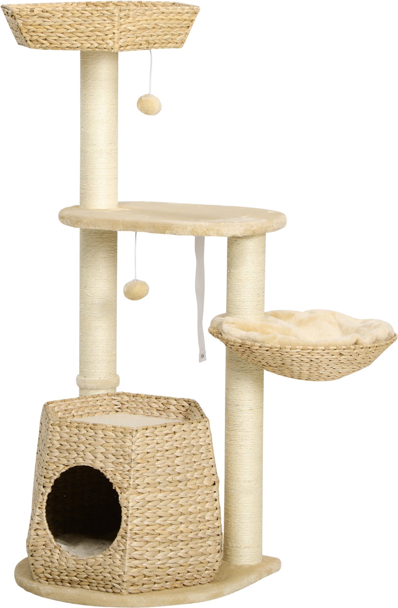 Cat Tree Activity Centre With Cattail Fluff Bed House Sisal Post Ball
