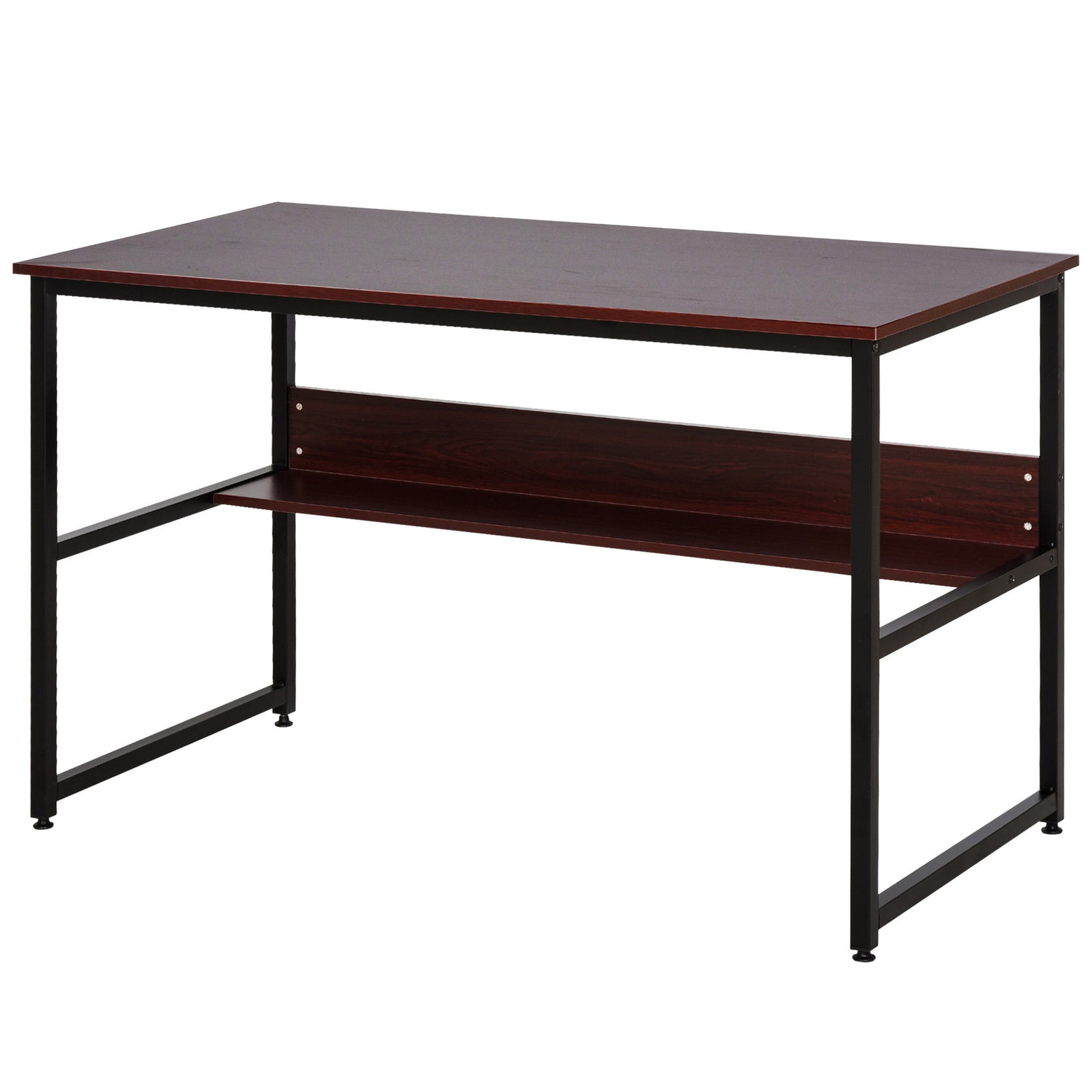 Two-tier Writing Desk Metal Frame Smooth Shelves W/ Shelf | Brown