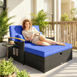 Double Garden Rattan Daybed With Storage Ottoman | Black & Blue