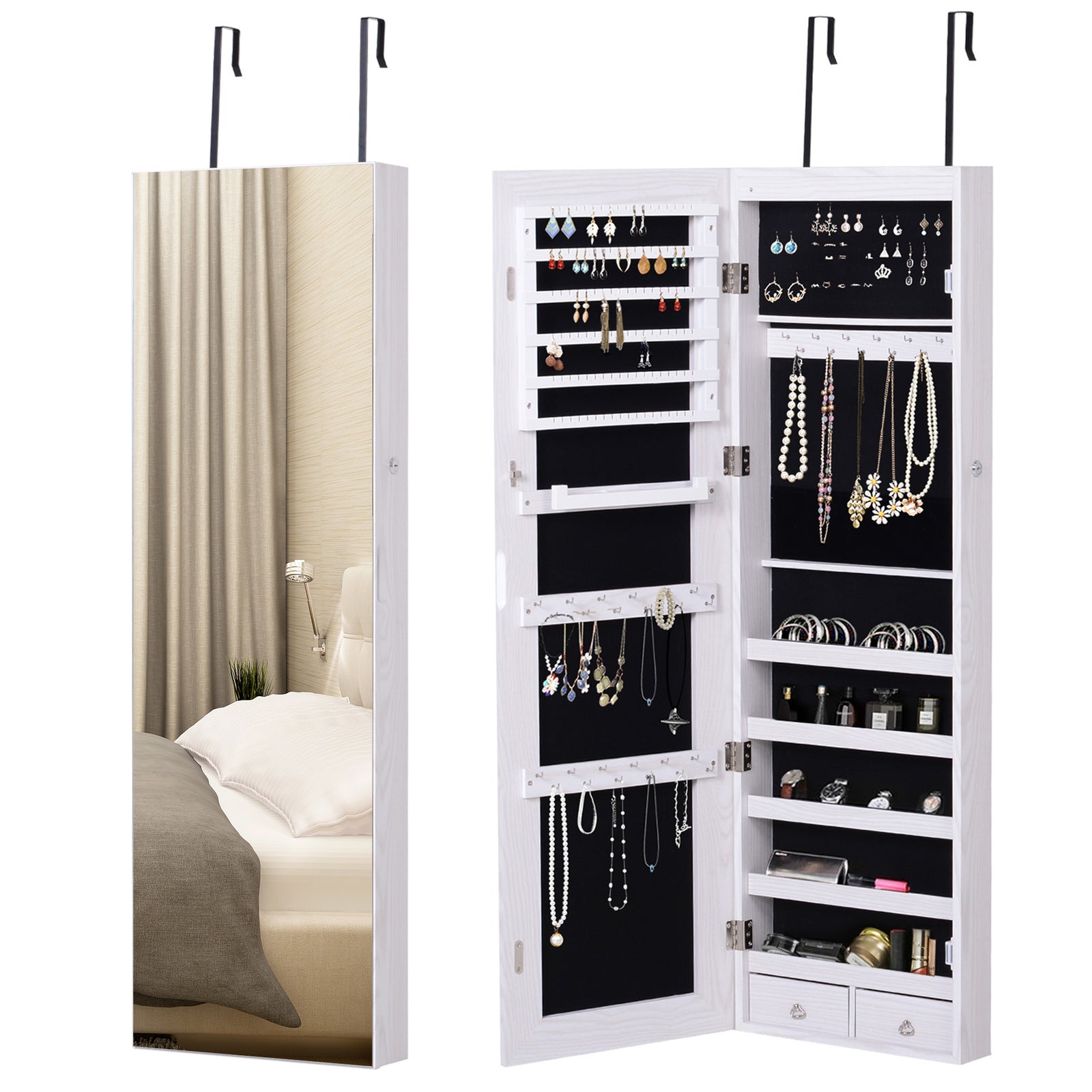 Hanging Mirrored Jewel Storage Cabinet Organiser Lockable