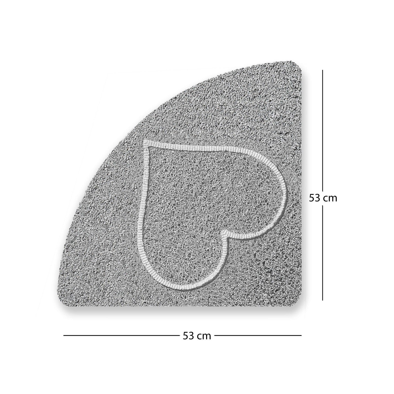 Spaghetti Anti Slip Quadrant Shower/bath Mat - Heart Embossed | 53cm x 53cm | Grey