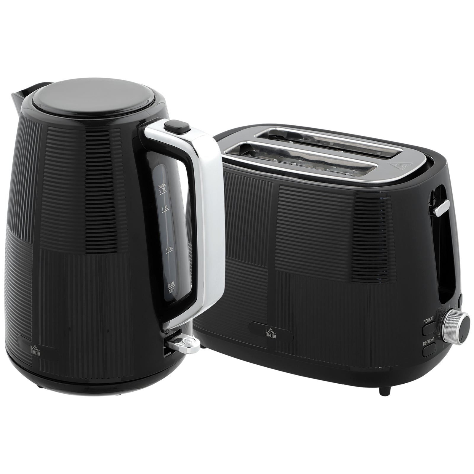 1.7l Fast Boil Electric Kettle And 2 Slice Water Toaster Set | Black
