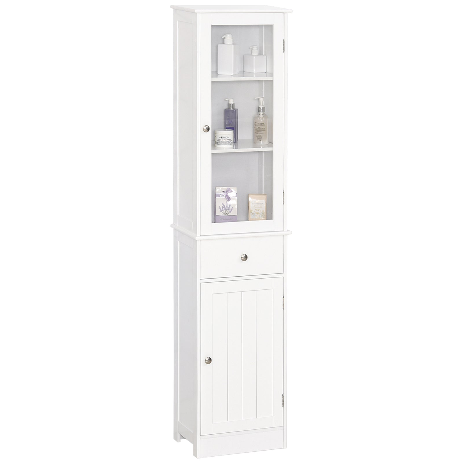 Storage Cabinet Organizer Tower With Shelves & Drawer | One Size | White