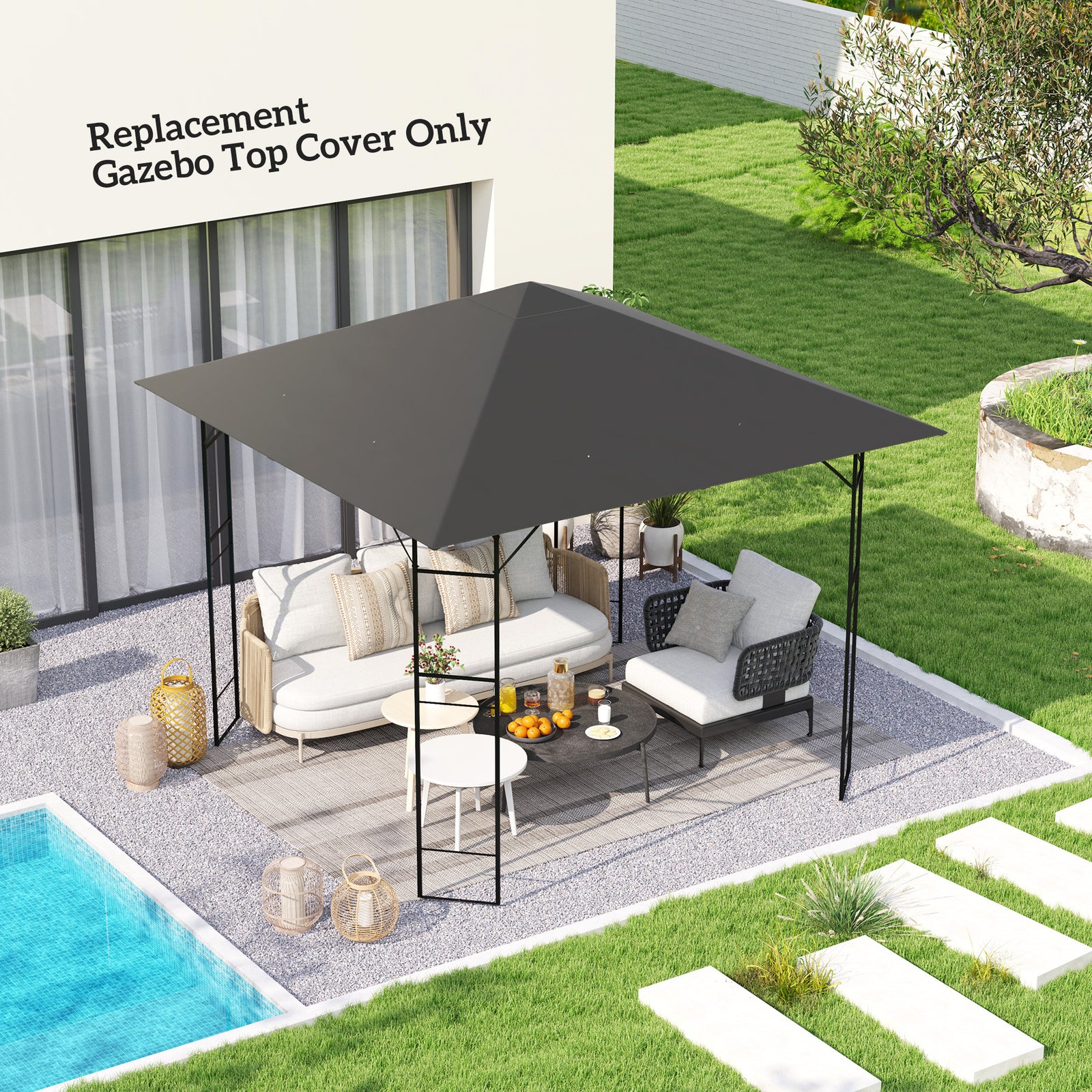 3x3m Gazebo Canopy Replacement Cover With Drain Holes Upf30+