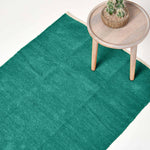 Plain Chenille 100% Cotton  Rug With Natural Trim | 60cm x 100cm | Teal Green