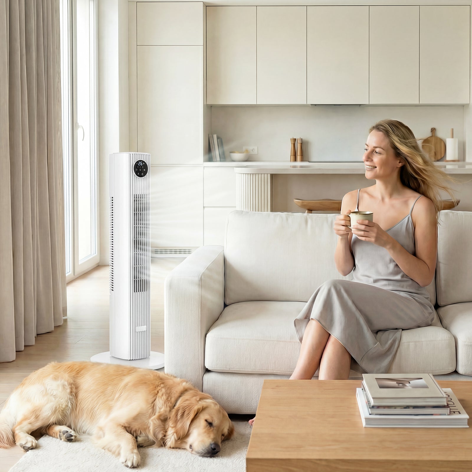 28db Tower Fan For Bedroom, 26 Ft/s Velocity Standing Fan | White
