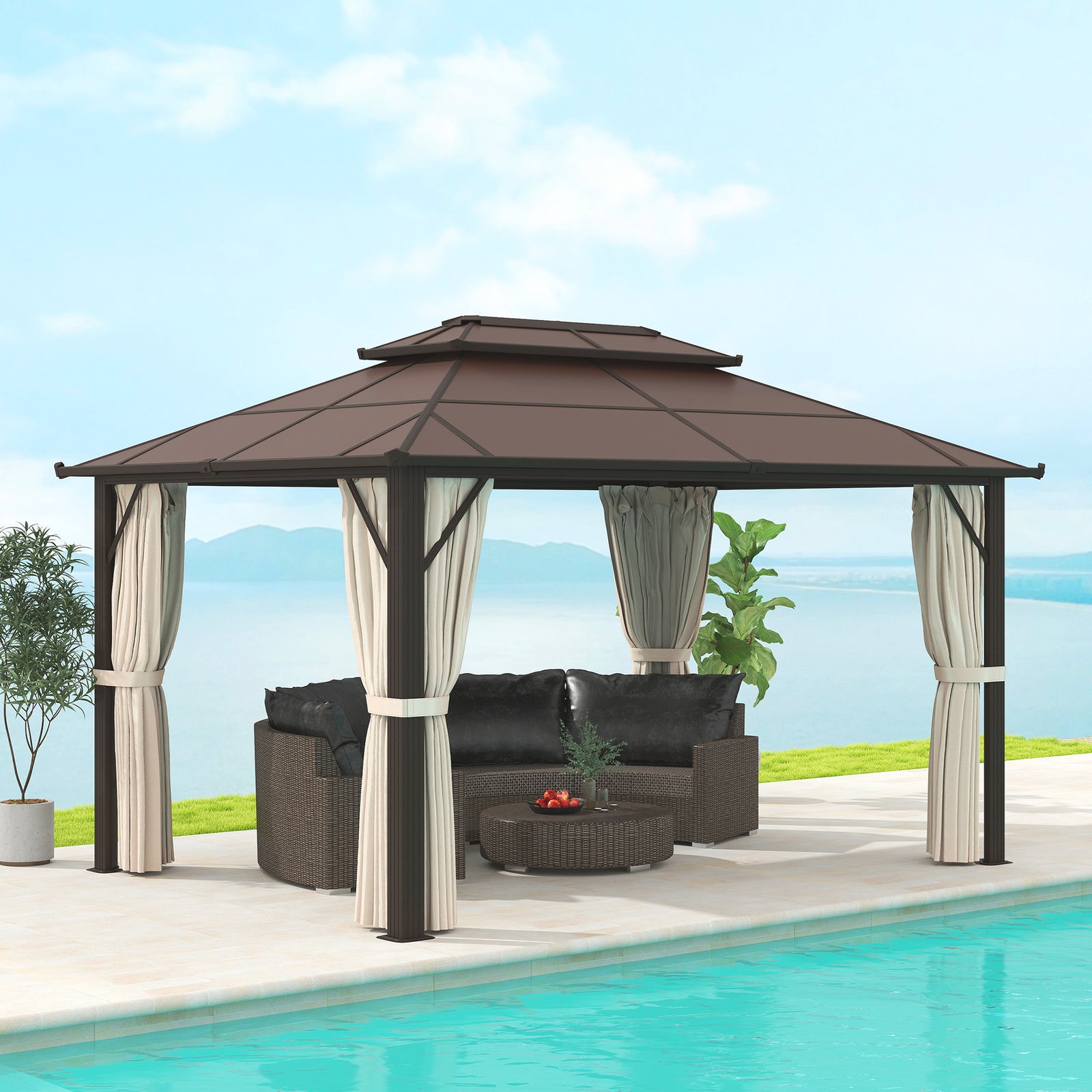 3x4m Hardtop Gazebo With Upf30+ Double Polycarbonate Roof