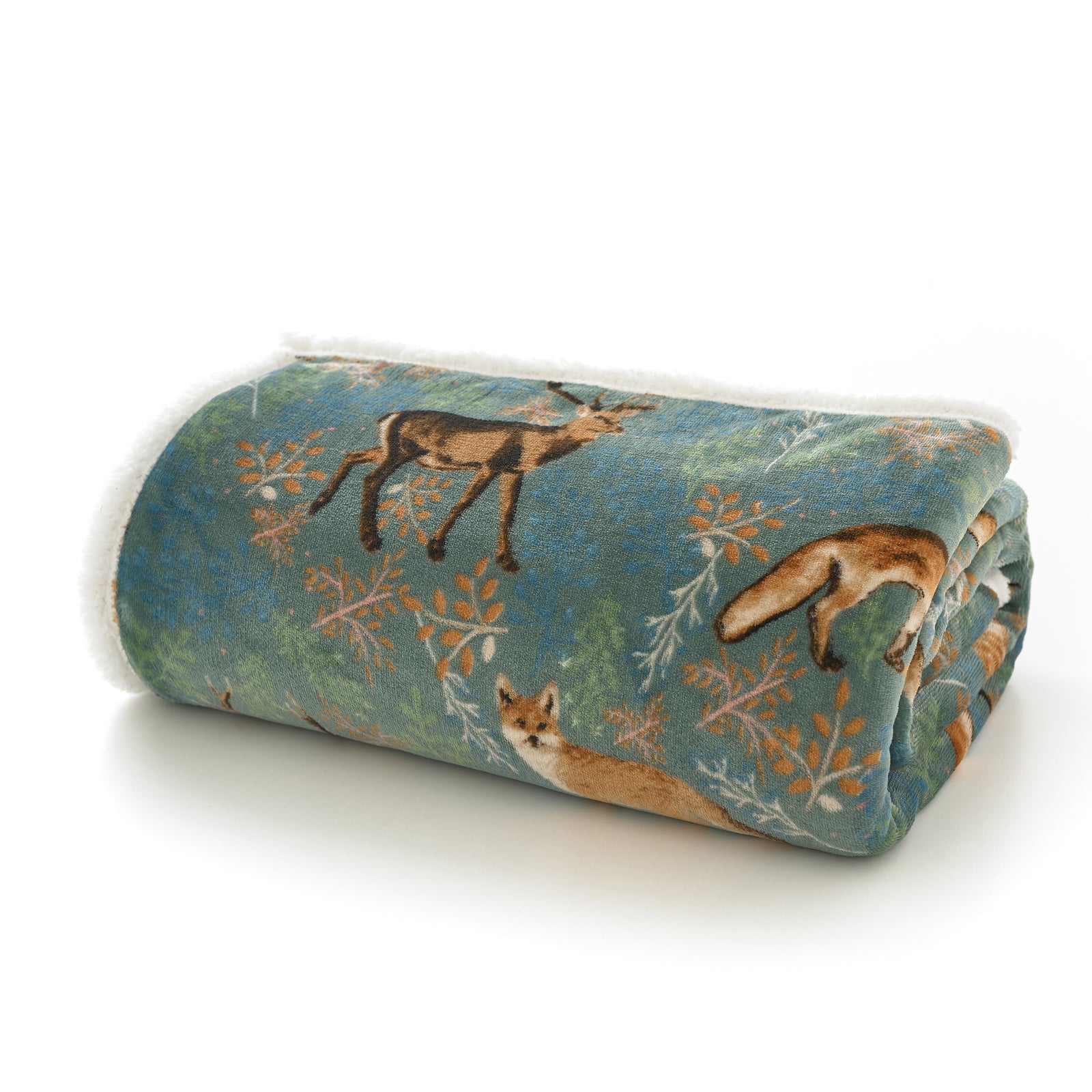 Snuggle Warm Fleece 140x180cm Throw Fox & Deer Green
