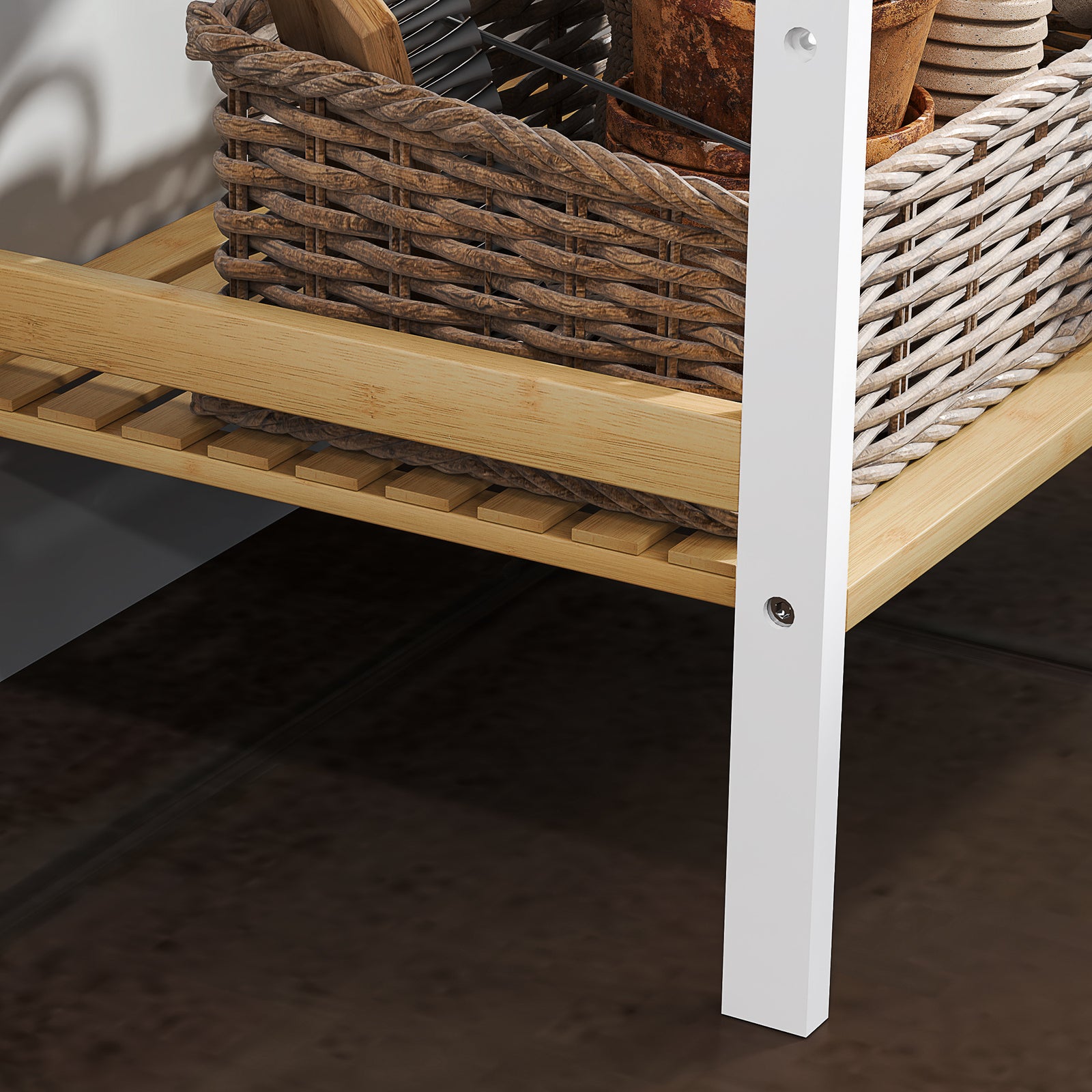 4-tier Bamboo Bathroom Storage Shelf With Adjustable Rack | One Size | White