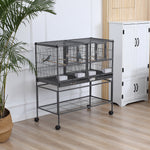 Double Rolling Bird Cage With Removable Metal Tray And Storage Shelf
