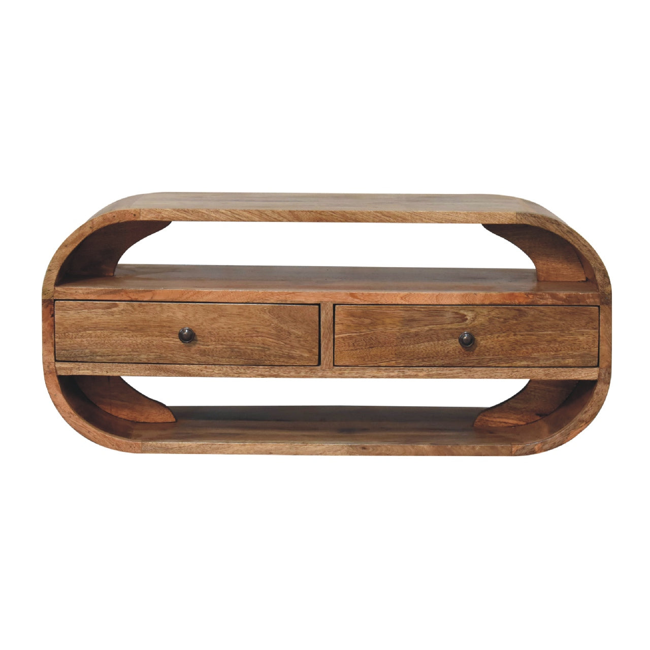 Solid Wood 2 Drawer Curved Edge Media Unit