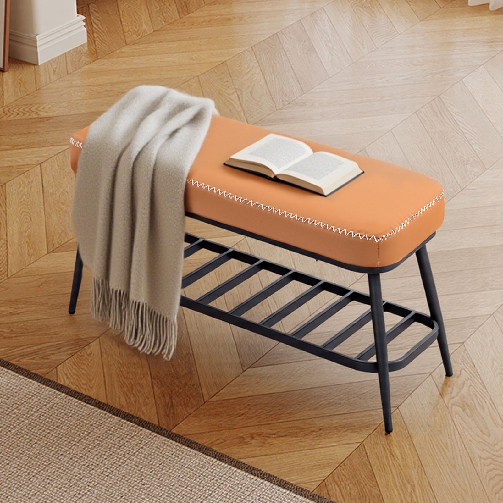 Shoe Bench, Pu Leather Shoe Storage Bench For Entryway | Brown