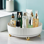 Rotating Round Spice Storage Rack Tray Turntable Kitchen Organizer | Small | Pearl White