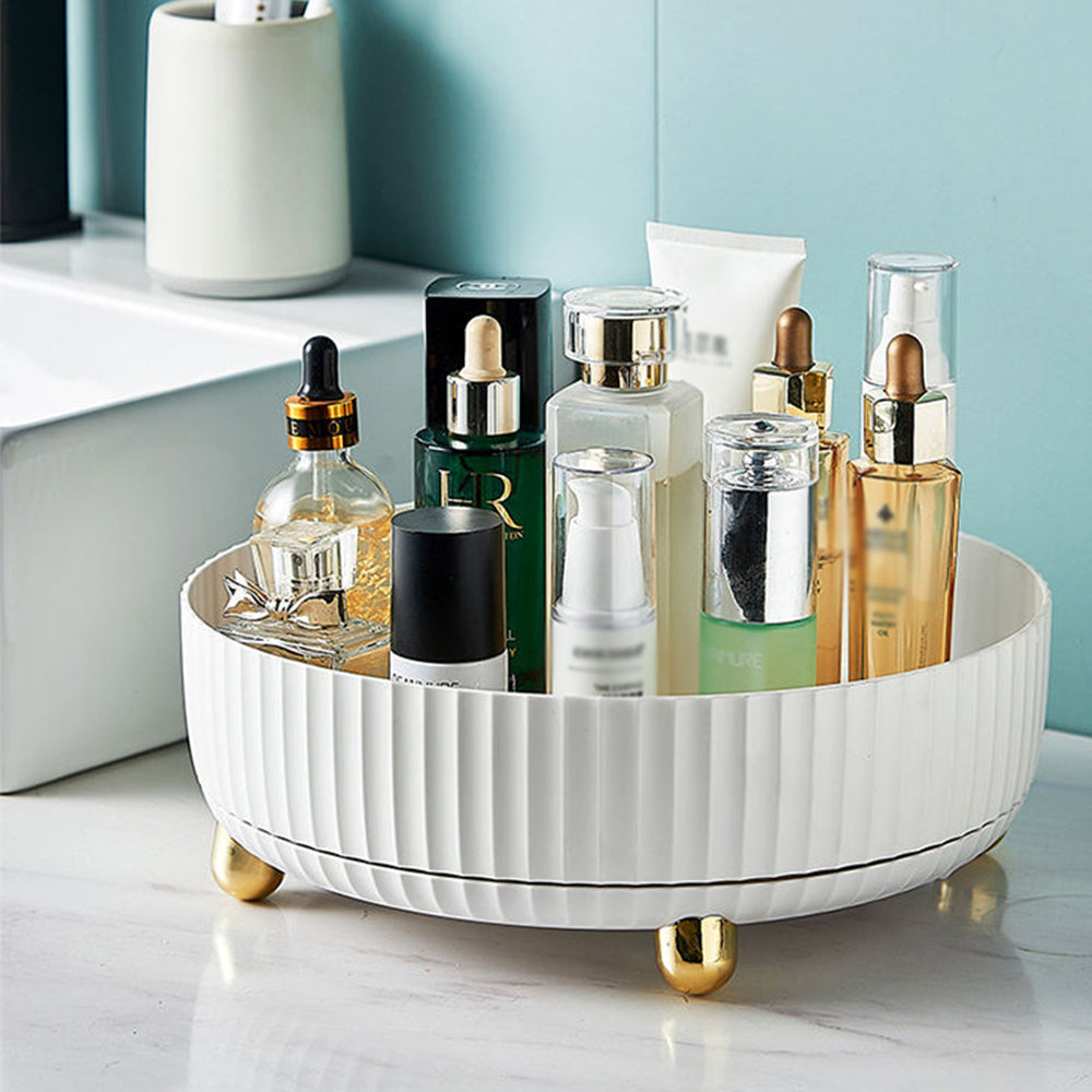 Rotating Round Spice Storage Rack Tray Turntable Kitchen Organizer | Small | Pearl White
