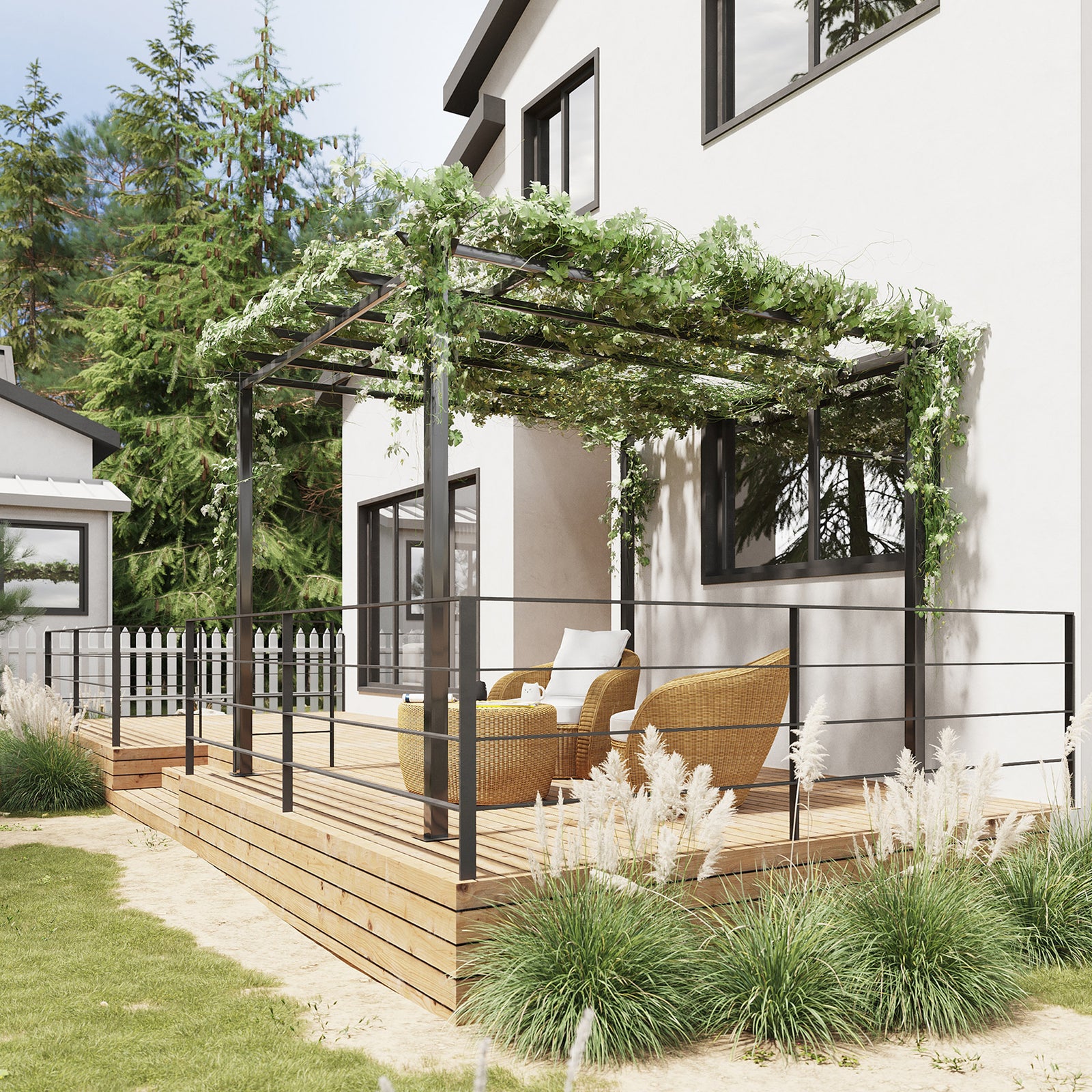 Outsunny 3x3m Metal Gazebo Pergola Grape Trellis Sun Shelter