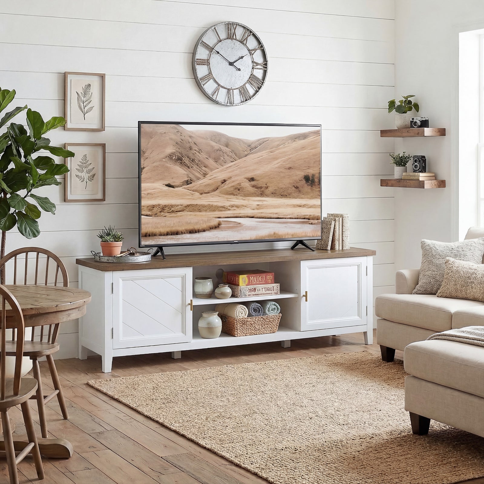 HOMCOM Farmhouse Tv Unit For Tvs Up To 42 Inch, Entertainment Centre, White
