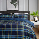 Willington Check Printed Brushed 100% Cotton Bedlinen Duvet Set | Single | Blue