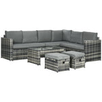 Outsunny 6pc Rattan Set W/ Loveseats Footstools Table Cushions