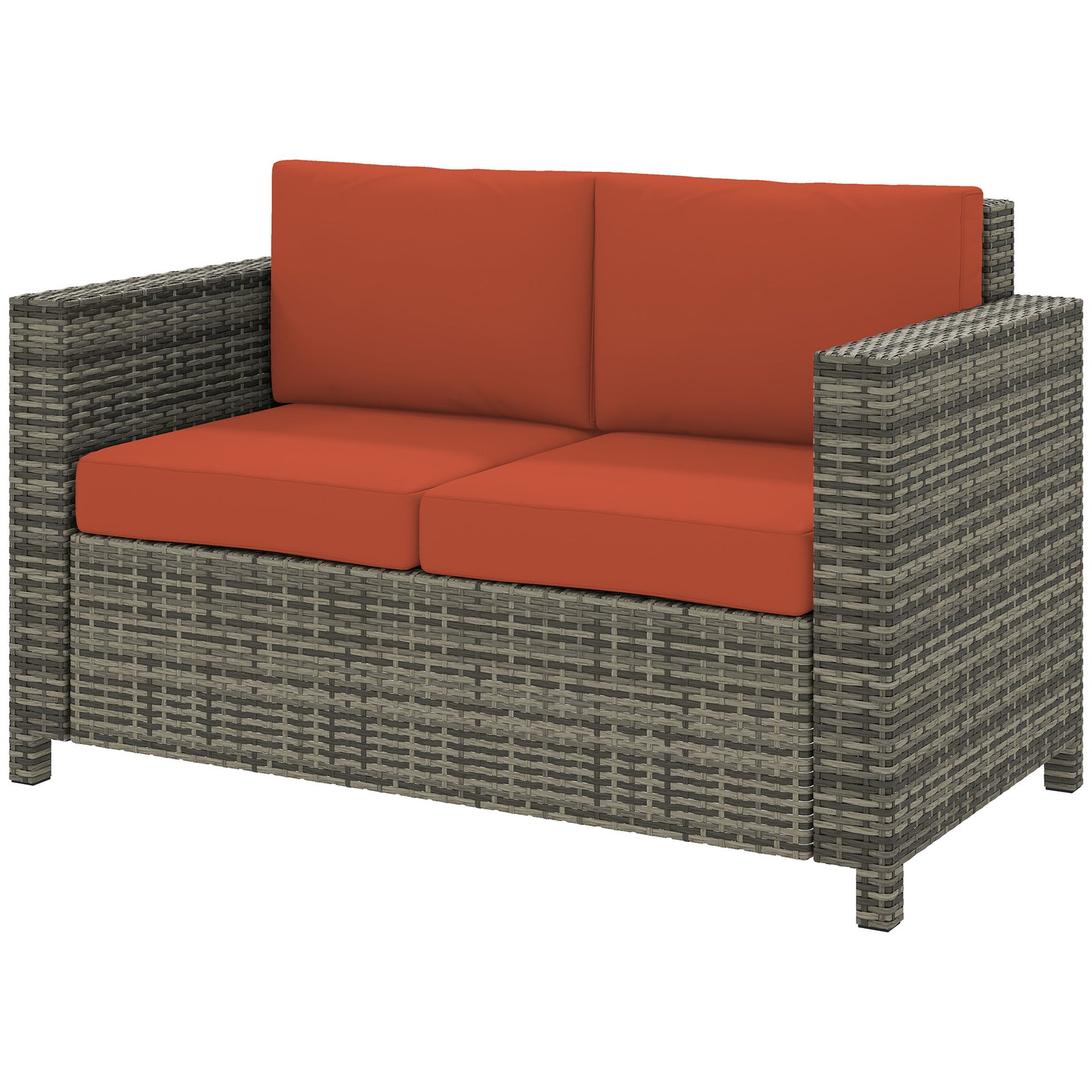 Rattan Wicker 2-seat Sofa Loveseat Padded Garden Furniture | Orange