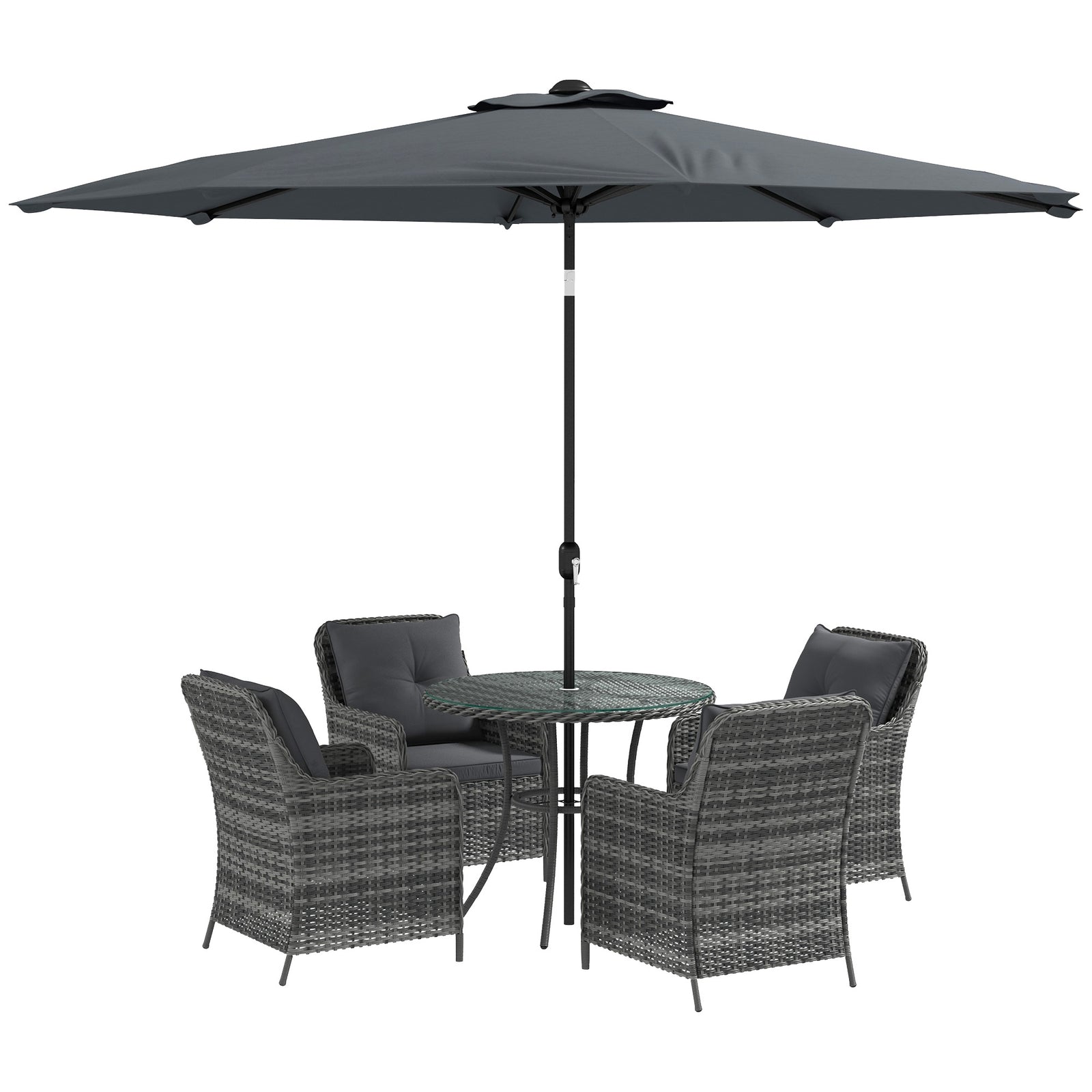 6 Pieces Rattan Garden Set W/ Umbrella