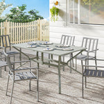 Outsunny Garden Dining Table With Steel Frame And Slatted Top, Light Grey