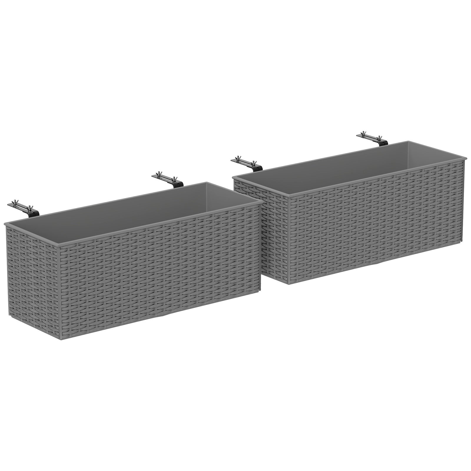 Set Of 2 Hanging Flower Boxes, 50 Cm Long, Rattan Look