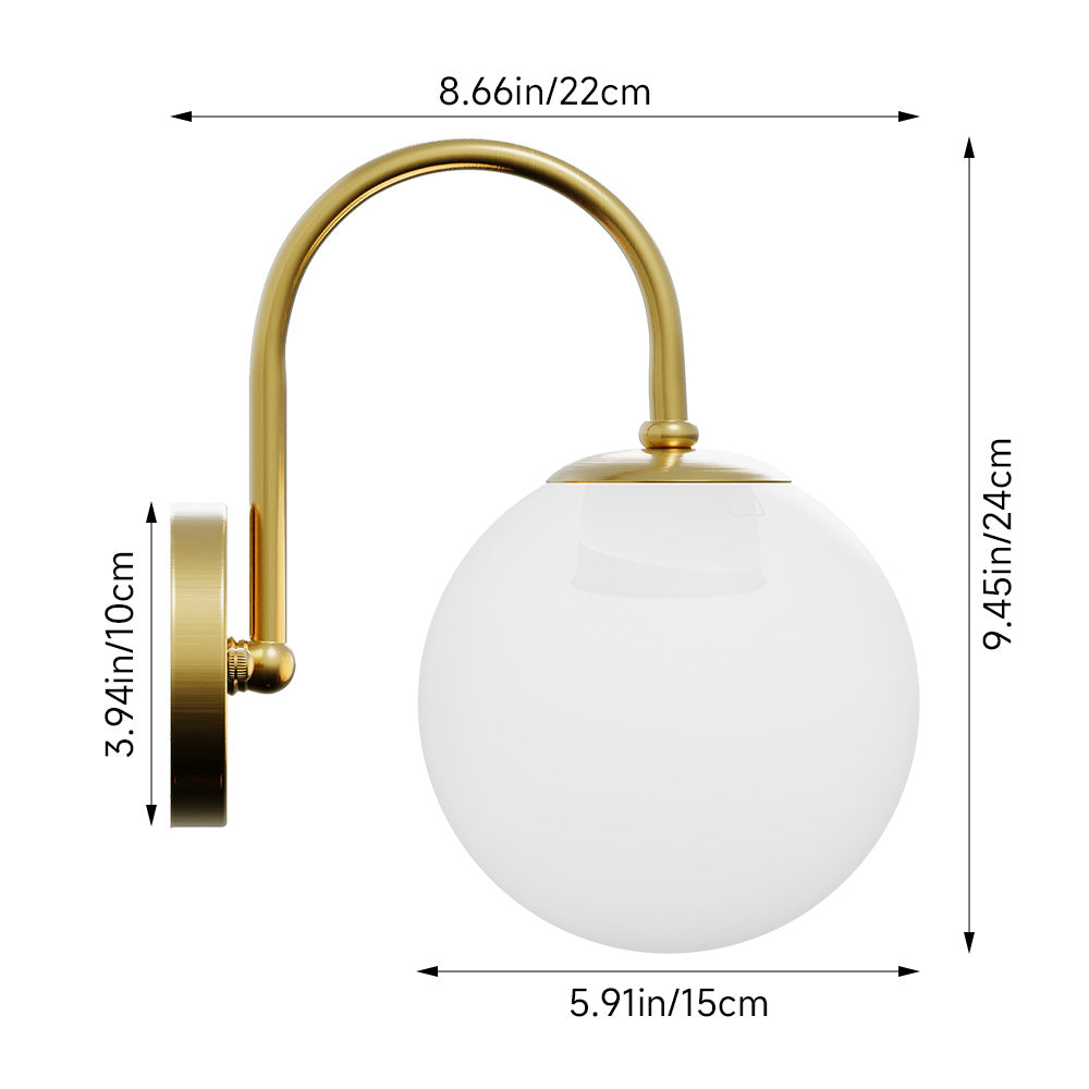 Contemporary Wall Lamp With White Glass Globe Shade And Gold Iron Frame – Elegant Lighting