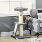 Cat Tree Kitten Tower W/ Scratching Post, Pad, Dark Grey, Ball