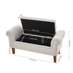 Linen Upholstered Storage Bench With Nailhead Trim & Wooden Legs – Modern Entryway Or Bedroom Seat 106cm W | Beige