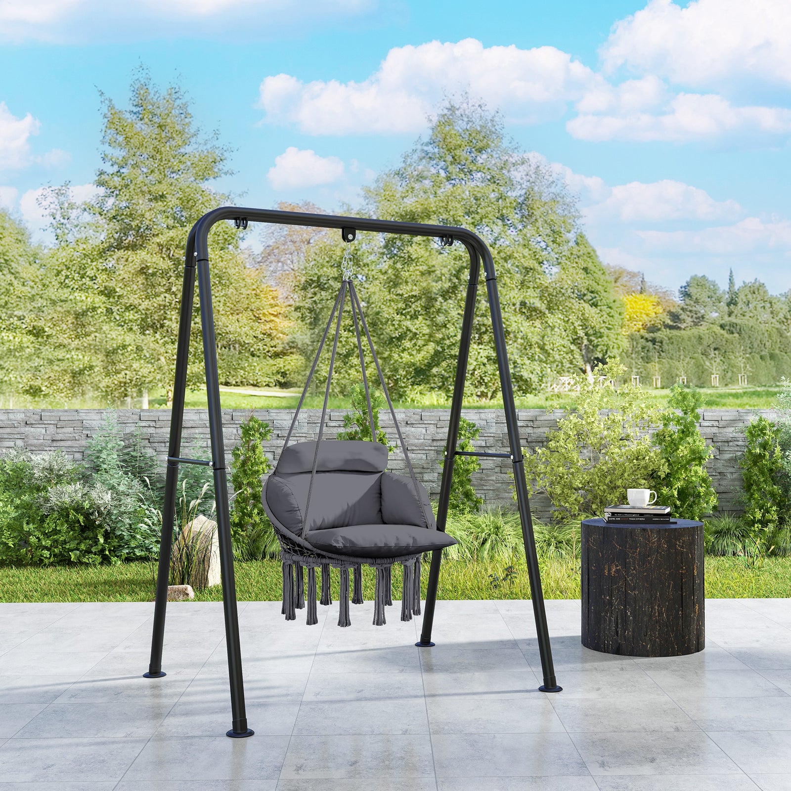 Hammock Chair, Boho Hanging Swing Chair With Cushion | Dark Gray