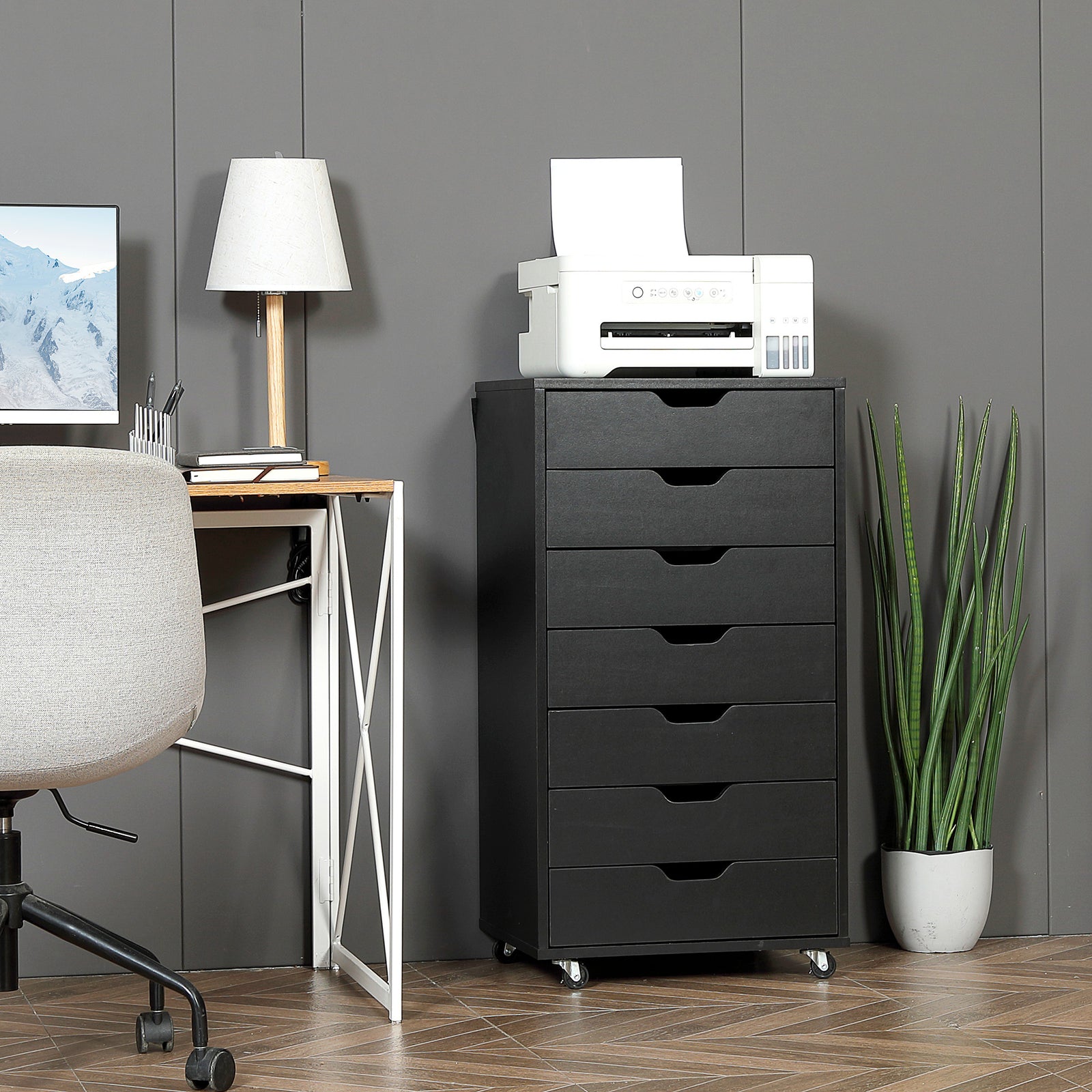 Mobile Filing Cabinet 5/7 Drawer File Cabinet With Wheels | Large | Black