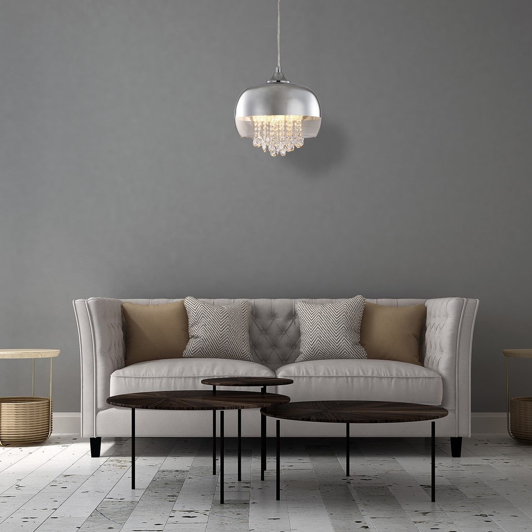 Luna Pendant 21cm 1xe14 Designer Light Crafted From A Chrome Fitting And Glass Shades With Suspended Crystals