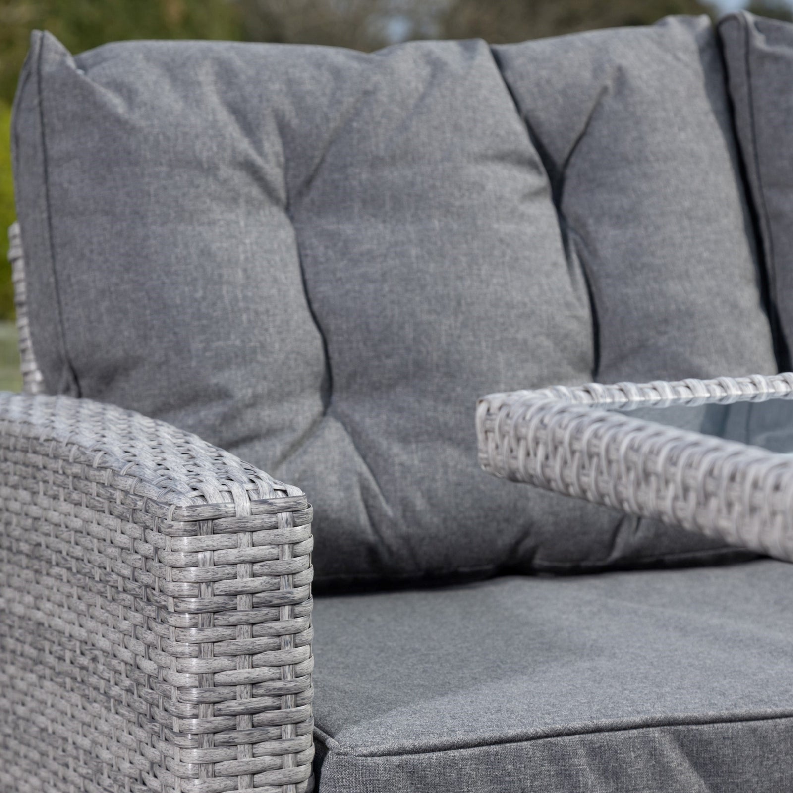 Piana 9 Seat Rattan Corner Sofa With Firepit Table And Bench | Grey