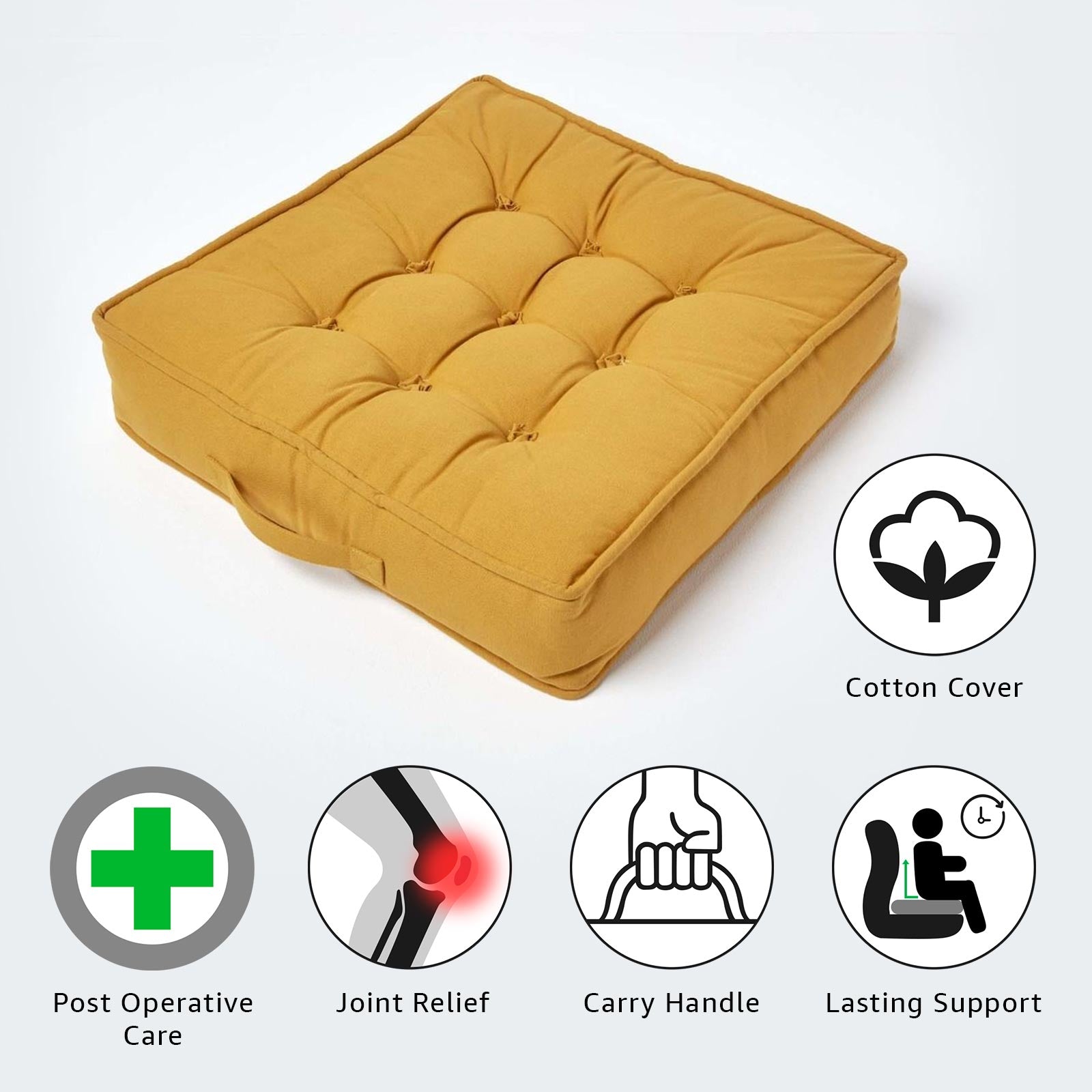 Cotton Armchair Booster Cushion | 50cm x 50cm | Mustard