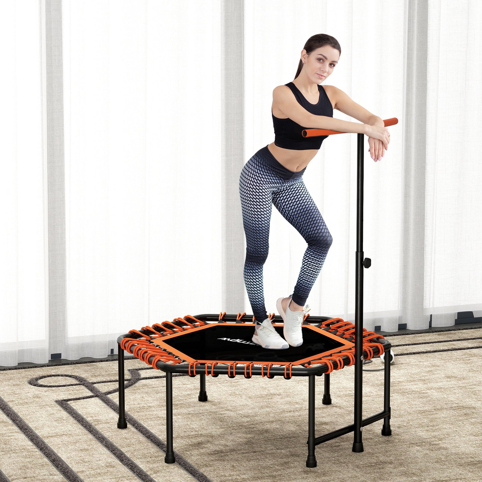 45" Fitness Trampoline With Adjustable Handle, Led Lights | Orange
