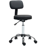 Rolling Stool With Backrest, Wheels Faux Leather Salon Chair | Black