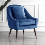 Octavia 74cm Wide Pillow Back Velvet Fabric Accent Chair With Steel Tipped Walnut Colour Wooden Legs | Blue