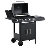 3+1 Gas Bbq, Side Burner, Warming Rack | Black