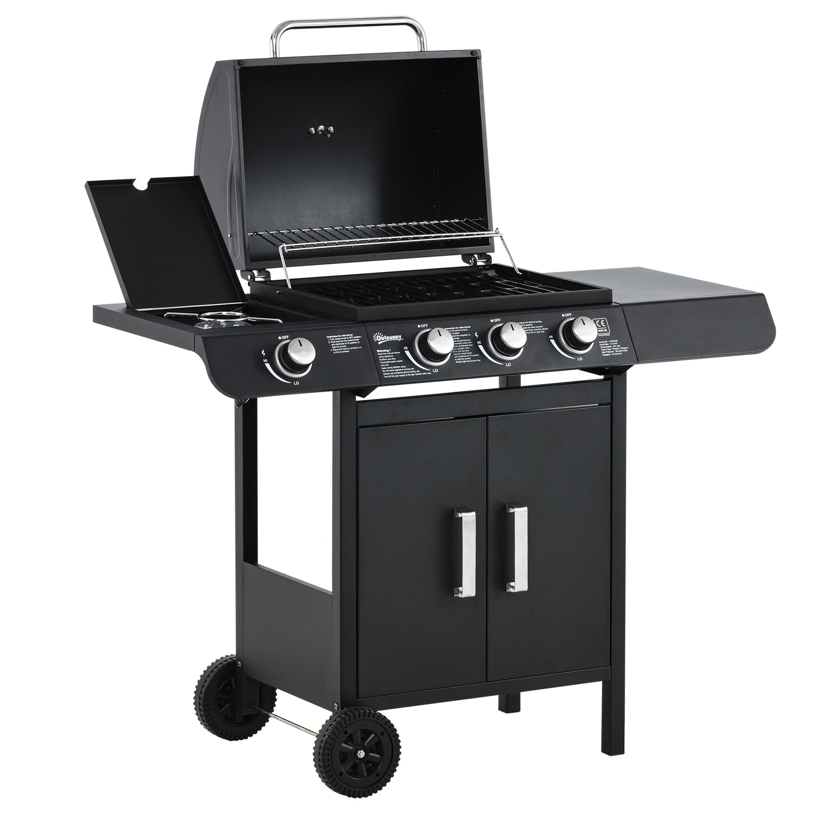 3+1 Gas Bbq, Side Burner, Warming Rack | Black
