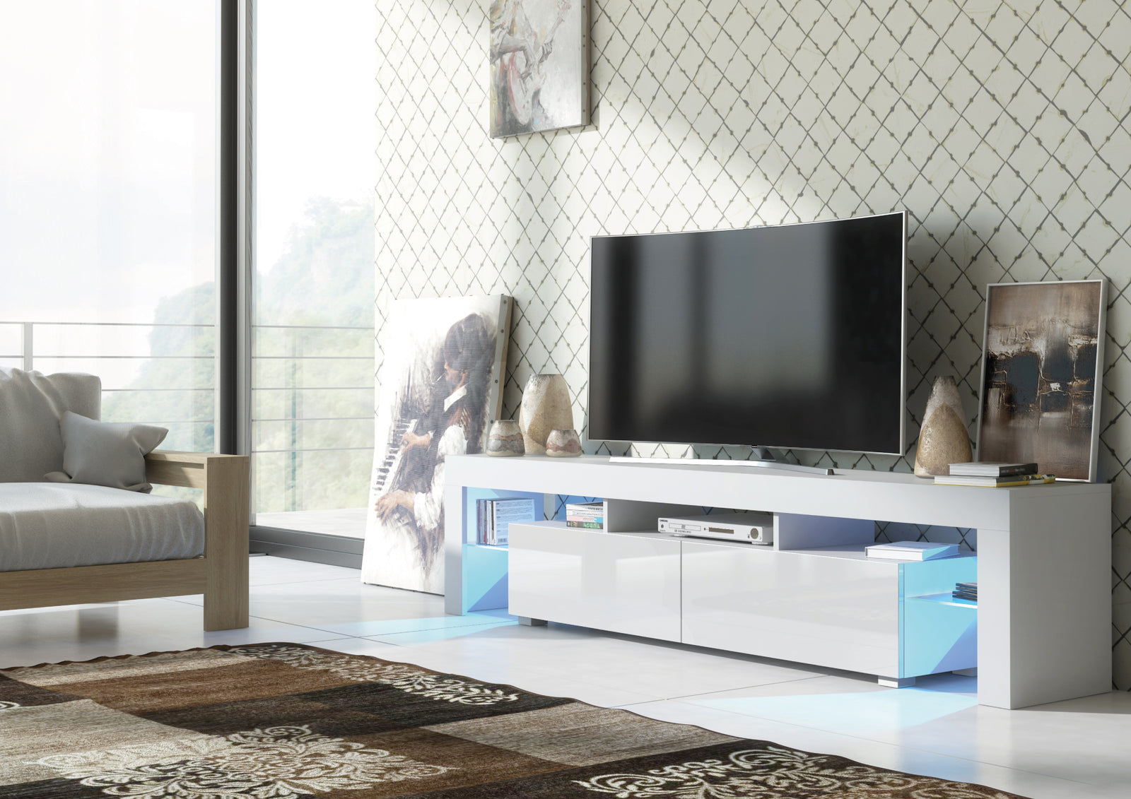 Nova Tv Unit 200cm With Led Lights | White