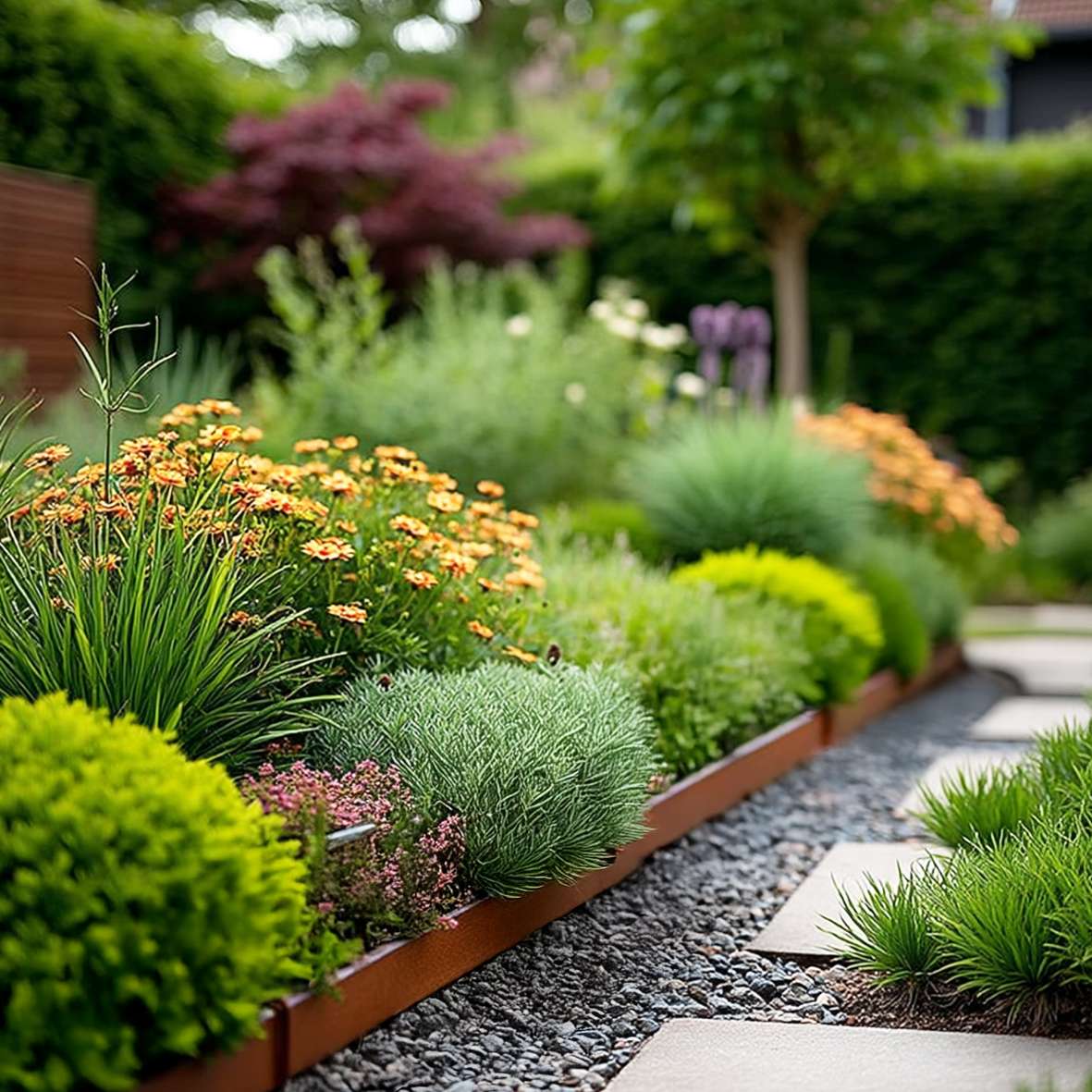 1m Heavy Duty Metal Garden Borders With Pega - Set Of 5 | Rust