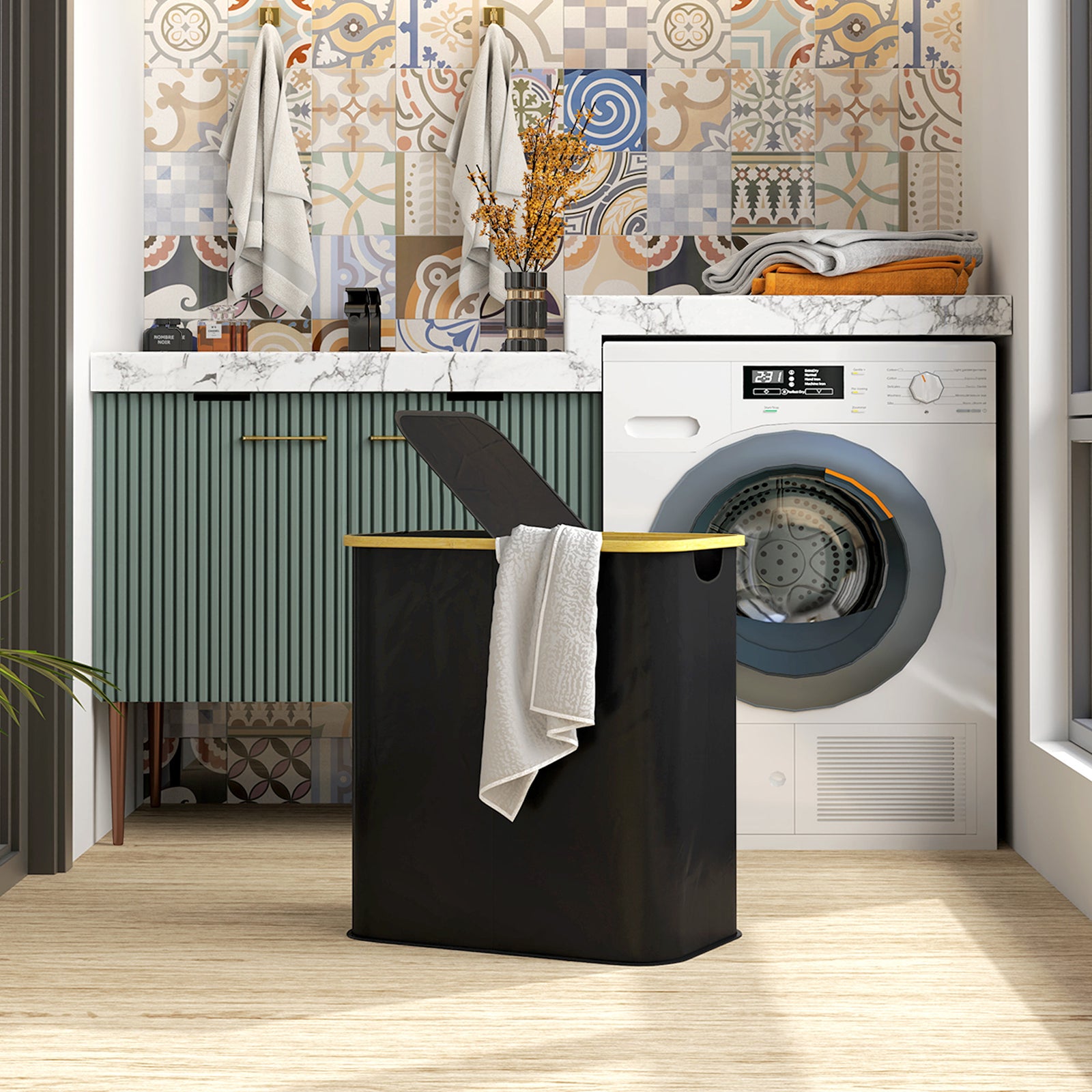 80l Collapsible Laundry Hamper, Washing Basket For Bathroom