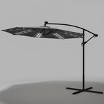 3 M Banana Patio Umbrella Cantilever Garden Parasol With Solar-powered 32 Led Lights, Crank For Opening Closing With Cross Base | One Size | Dark Grey