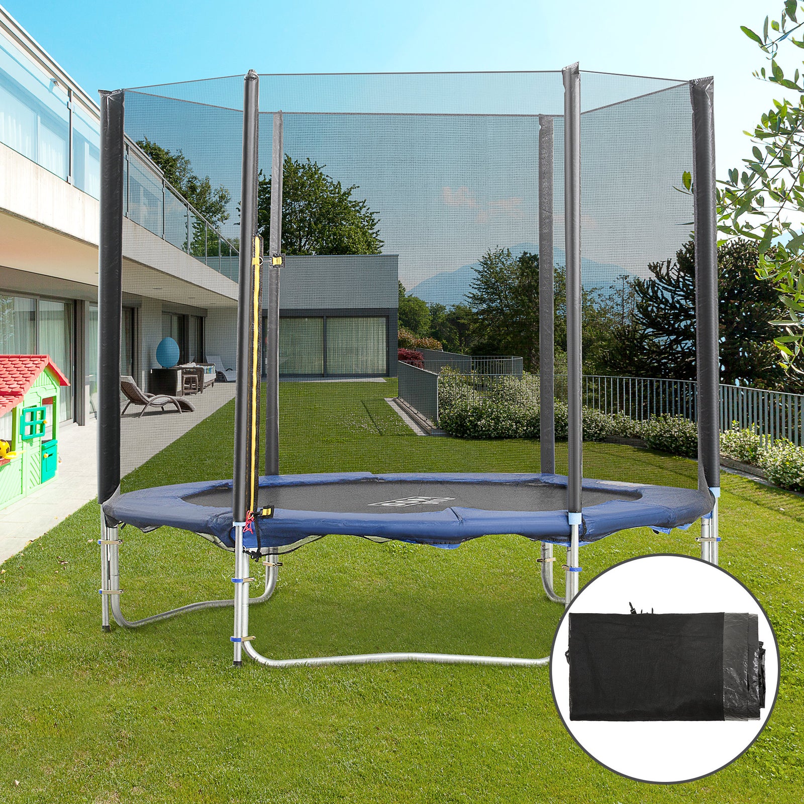 Trampoline Safety Pads, Net, Cover, Ladder - 244cm | Black