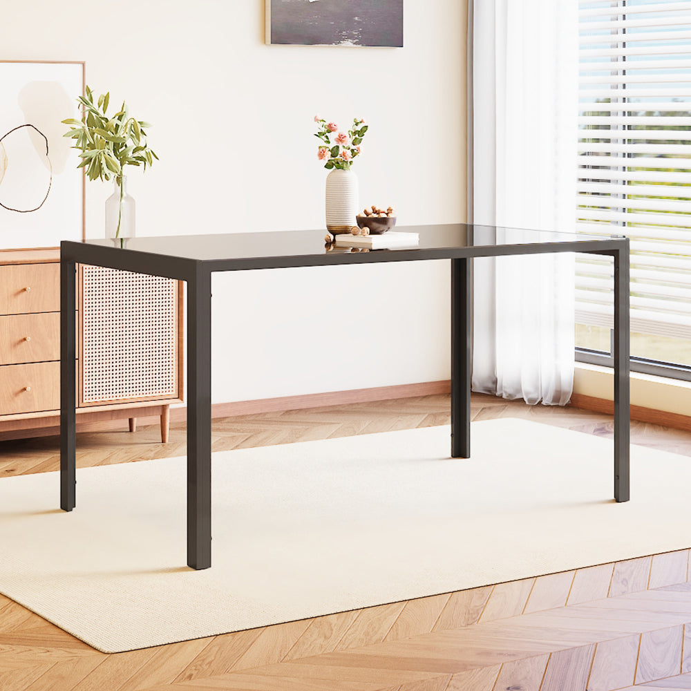 Rectangular Tempered Glass Dining Table For Kitchen Dining Room | Large | Black